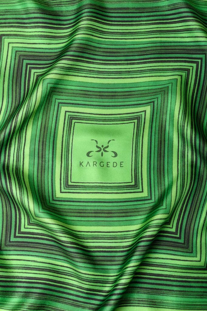 Green Striped Designer Silk Twillk Scarf Kargede Dalarna Detail1