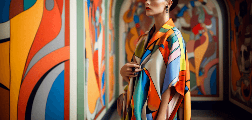 Model wearing colourful silk clothing to show her unique style