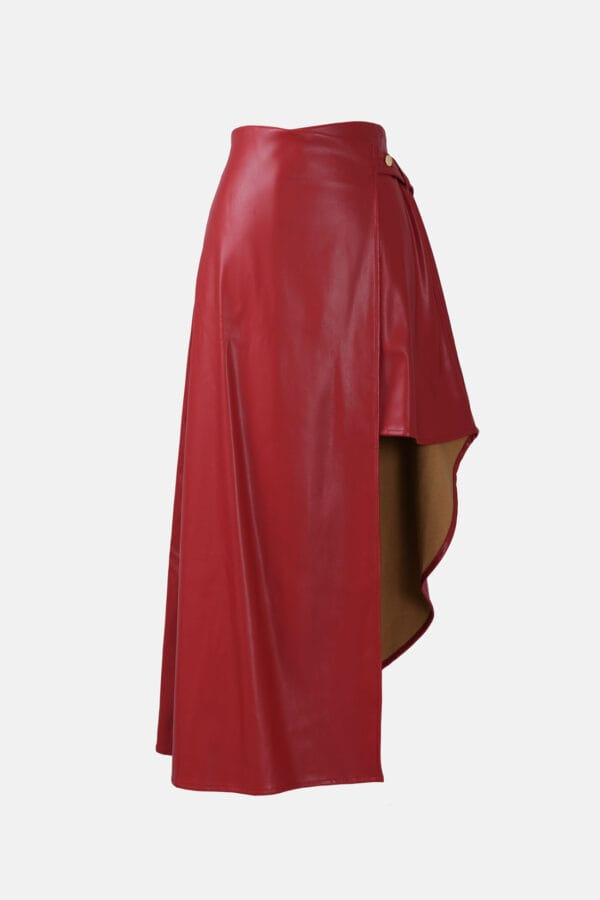 Fatale – Red Asymmetrical Wrap Skirt, Vegan Leather