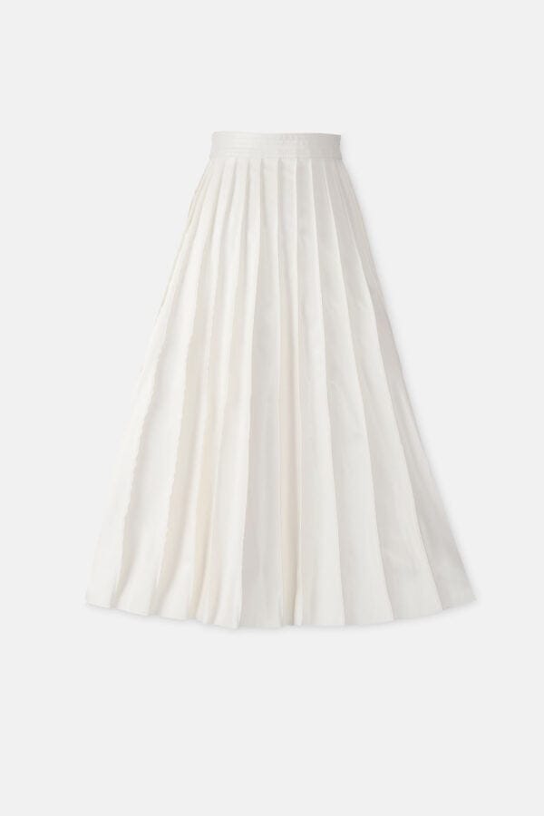 Solace – Pleated White Vegan Leather Midi Skirt