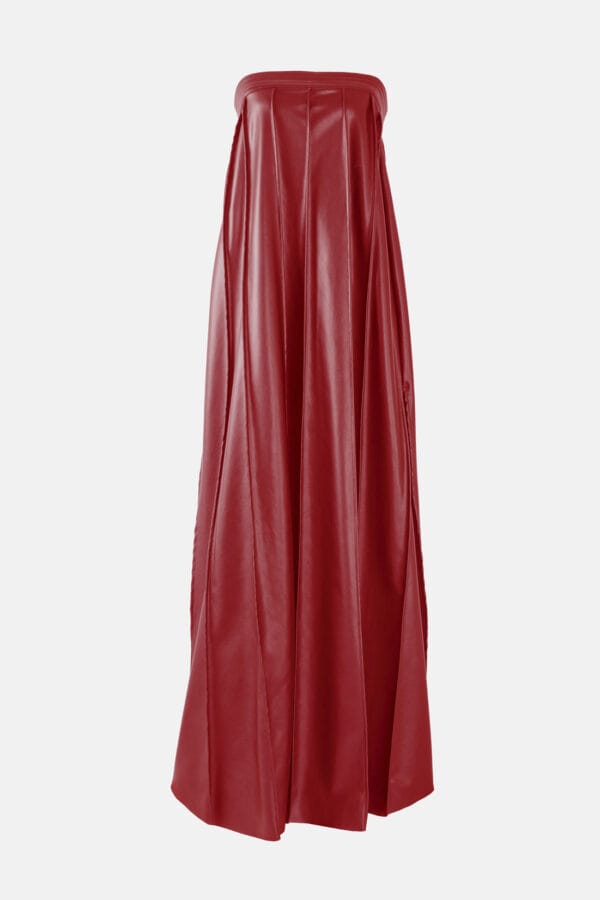 Desire – Red Strapless Pleated Maxi Dress, Vegan Leather