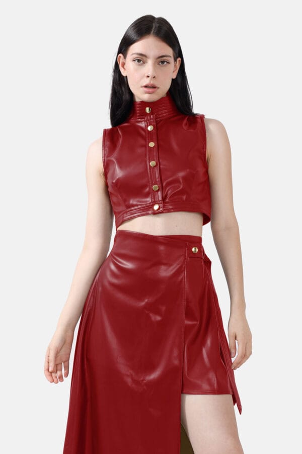 Whisper – Silver High Neck Vest Top, Vegan Leather