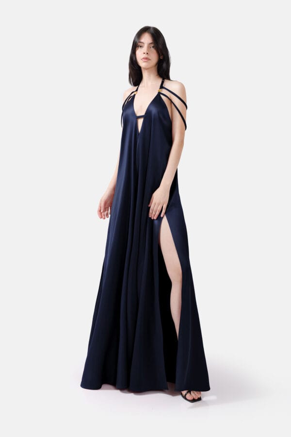 Breeze – Sky Blue Satin Maxi Dress
