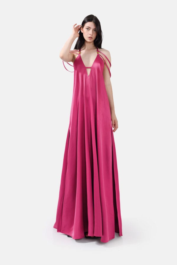 Breeze – Sky Blue Satin Maxi Dress