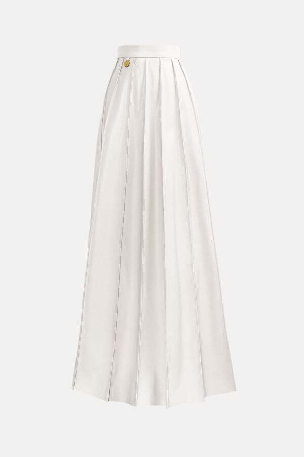 Solace – Pleated White Vegan Leather Maxi Skirt