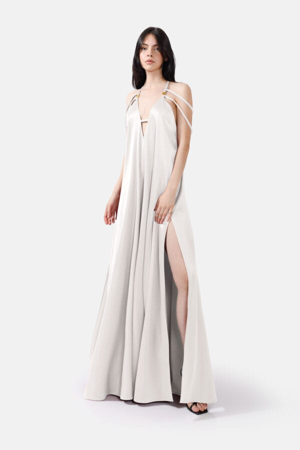 Breeze – Sky Blue Satin Maxi Dress
