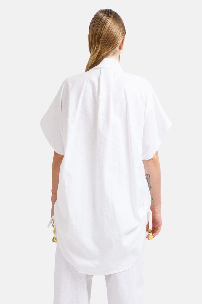 White Oversized Linen Button Shirt Kargede Designer Linen Shirt Womens Back2