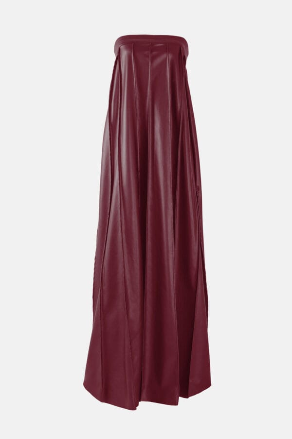 Desire – Burgundy Red Strapless Pleated Maxi Dress, Vegan Leather