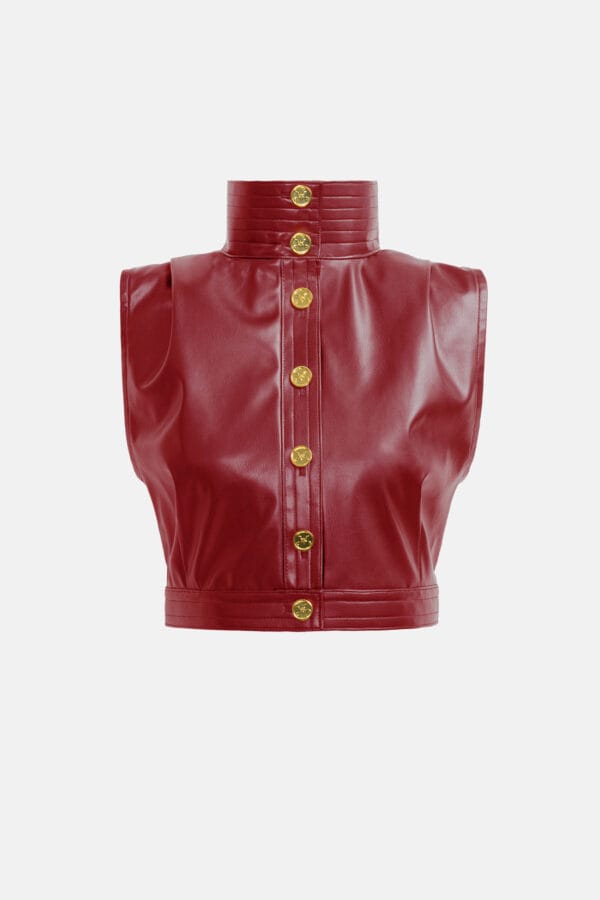 Whisper – Burgundy Red High Neck Vest Top, Vegan Leather