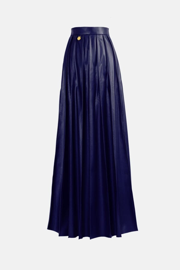 Desire – Navy Blue Strapless Pleated Maxi Dress, Vegan Leather