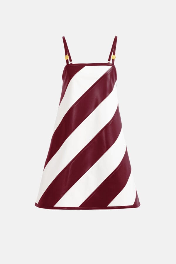 Tempest – Striped White & Navy Vegan Leather Mini Dress