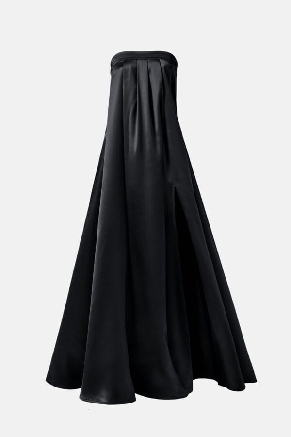 Temptation – Navy Satin Maxi Dress Pleated Slits
