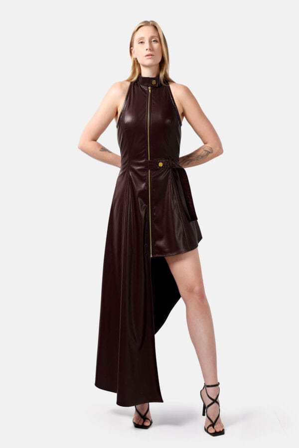 Nyx – Brown Leather Maxi Dress