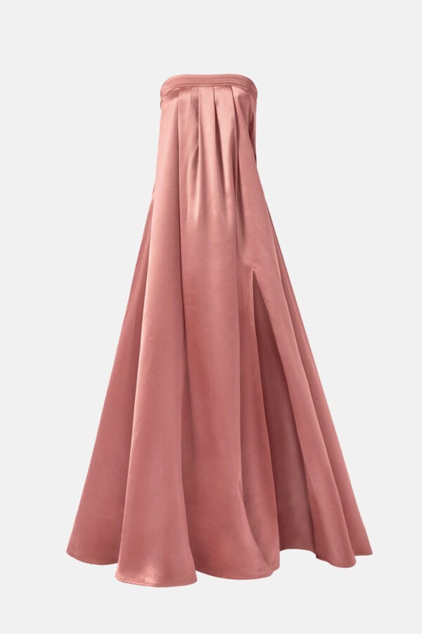Temptation – Navy Satin Maxi Dress Pleated Slits