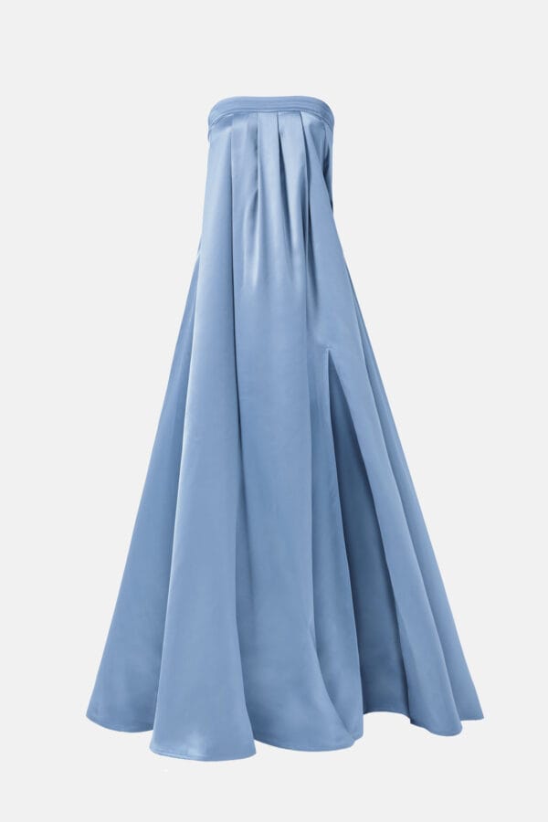 Temptation – Navy Satin Maxi Dress Pleated Slits