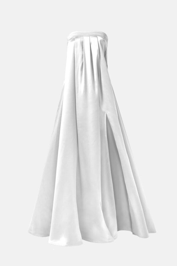 Temptation – Navy Satin Maxi Dress Pleated Slits
