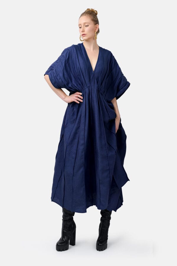 Tera – Olive Green Linen Kaftan Dress