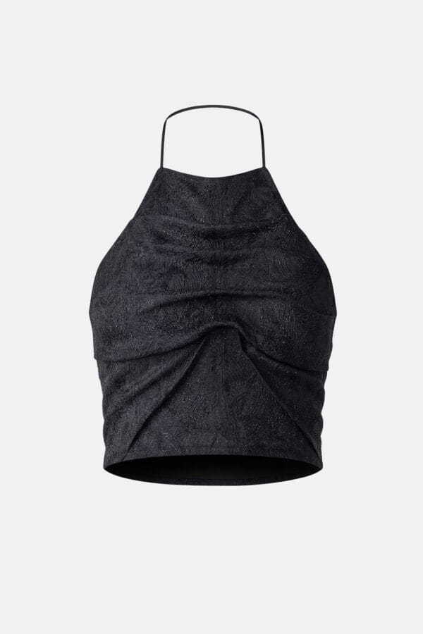 Nebula – Black Jacquard Halter Crop Top