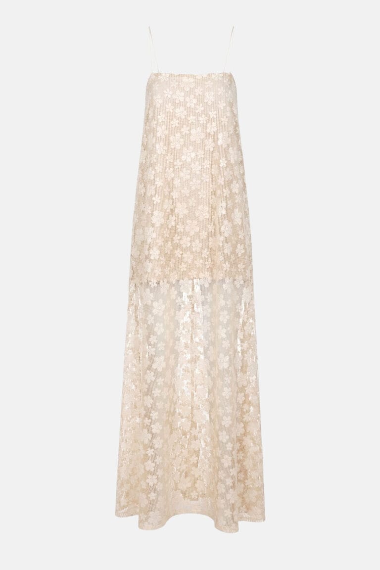 Linen Floral Embroidered Maxi Dress by Kargede Designer Fashion Ghost Mannequin